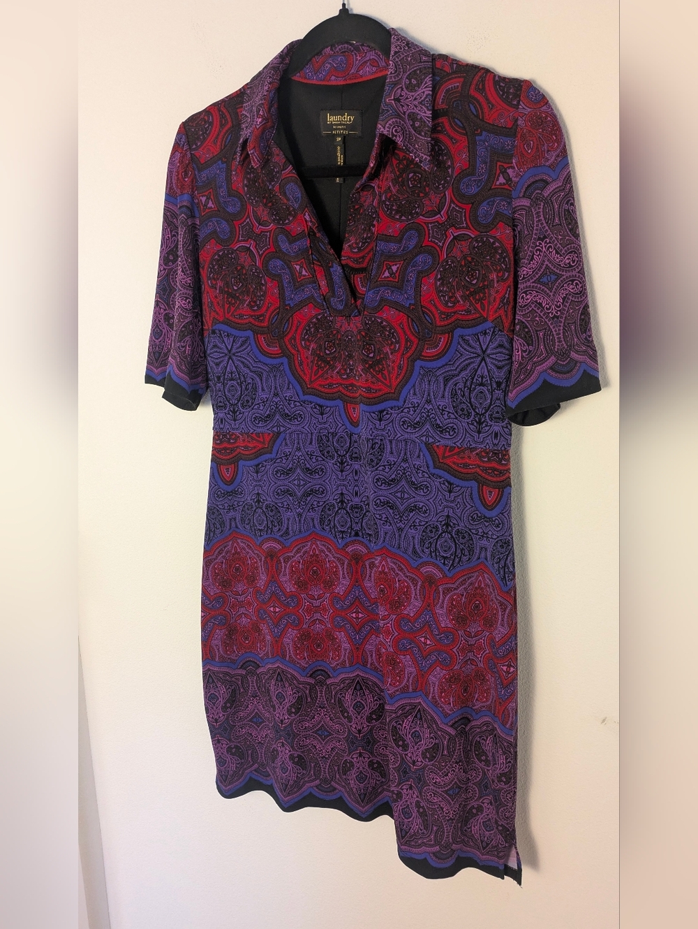 Laundry Paisley Fully Lined Short Sleeved Stretchy Mini Dress Cherry Sz S P EUC - Picture 3 of 11